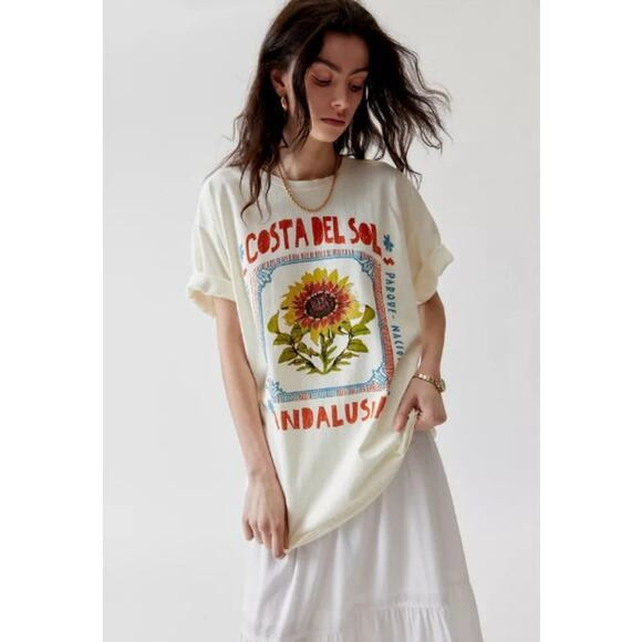 NEW! Urban Outfitters 'Costa Del Sol' T-Shirt Dress in IVORY (S/M) - Picture 1 of 4